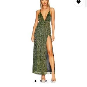 Green evening Dresses with slit
